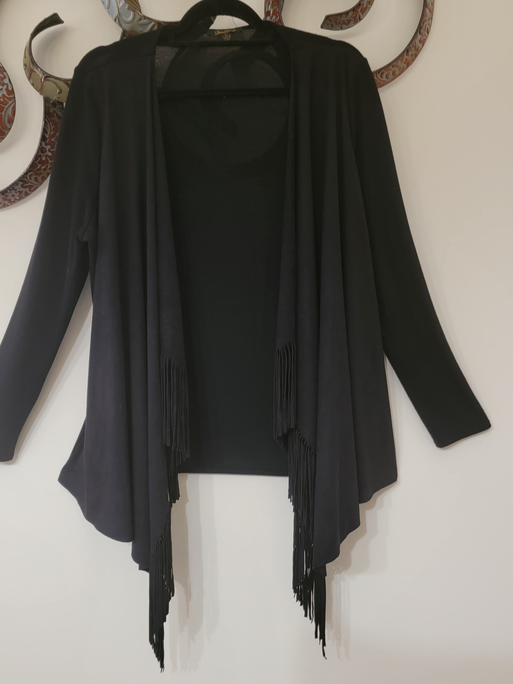 Black Fringe Open-Front Women’s Cardigan Sweater